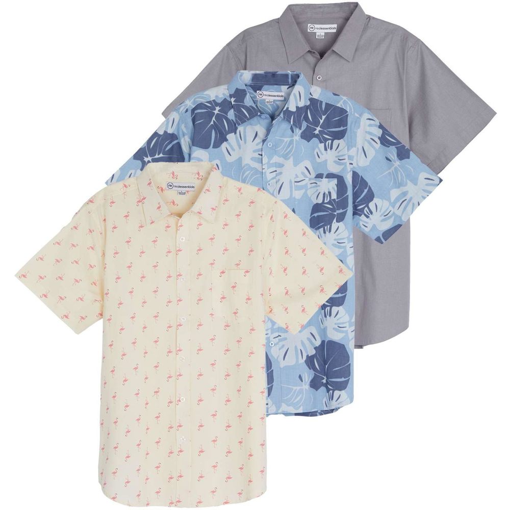 NEW Real Essentials 3 Pack: Men's Regular-Fit Short-Sleeve Poplin Shirt (Availab